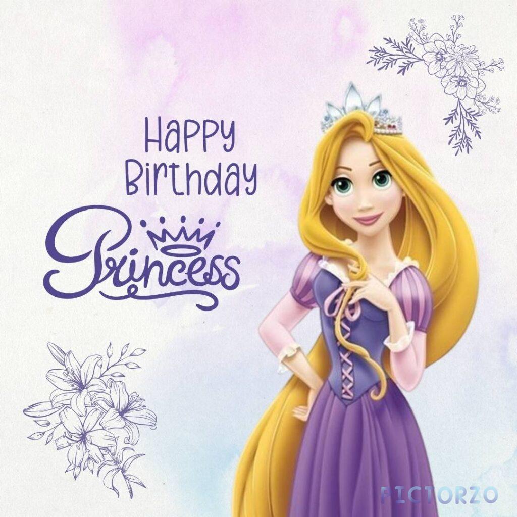 A cute doll princess and text is happy birthday princess write on it in pink color