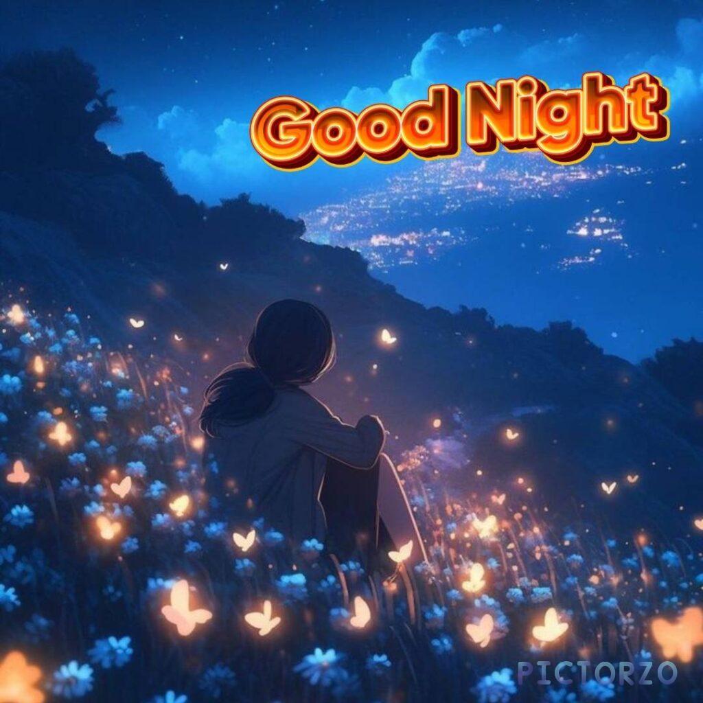 A black and orange animated image of the words Good Night in a flowing, cursive font. The letters are outlined in white light and have a soft glow.