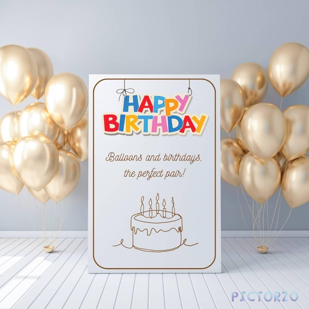 Happy Birthday Balloon Images 1 A delightful Happy Birthday card adorned with a medley of helium balloons in various shapes and sizes, their vibrant colors dancing against a soft, blurred background.