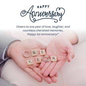 A-digital-card-with-black-text-that-reads-Happpy-Anniversary.-Cheers-to-one-year-of-love-laughter-countless-cherished-memories.-Happy-1st-anniversary-with-the-numbers-ONE-1-in-a-white.
