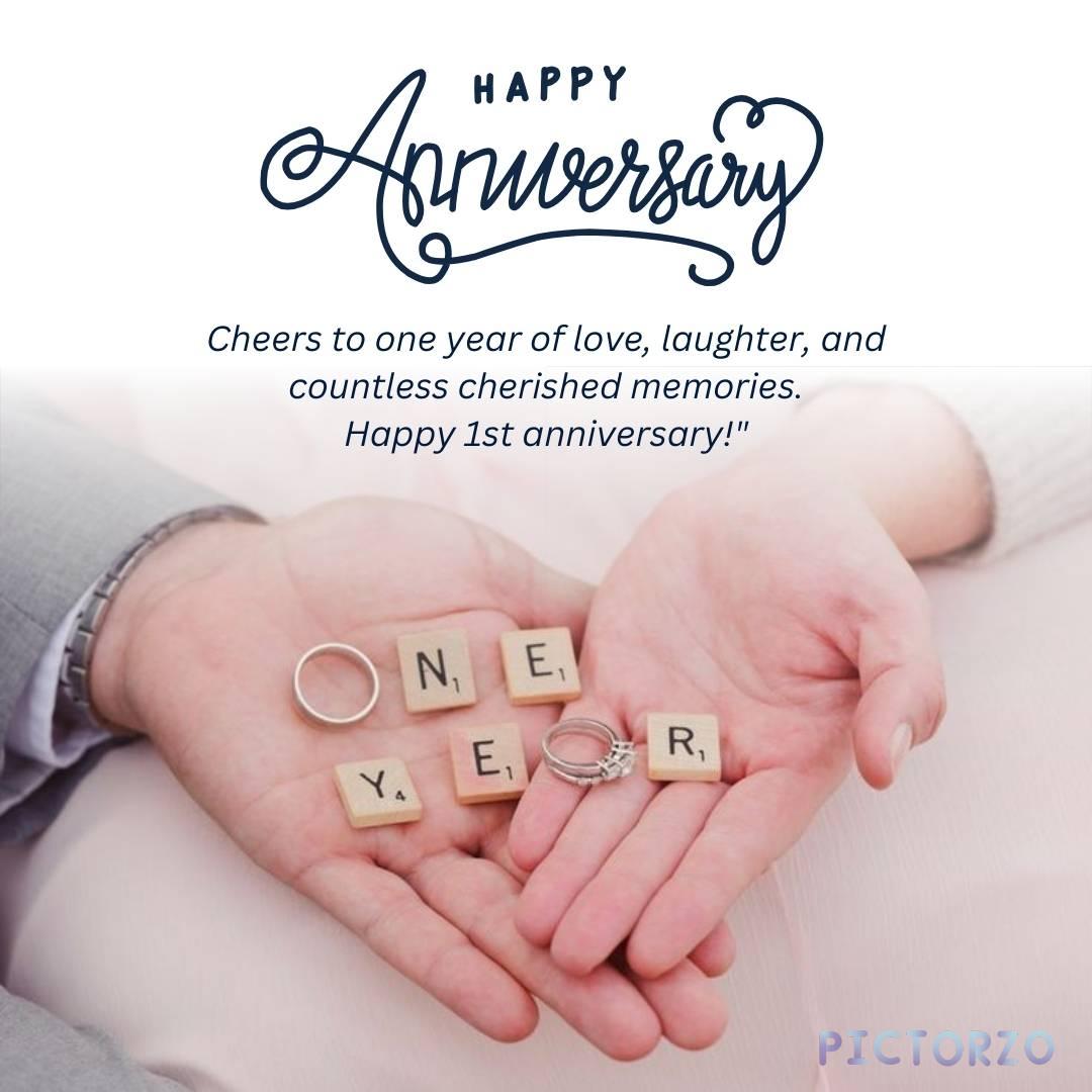 Happy 1st Anniversary Images 1 A-digital-card-with-black-text-that-reads-Happpy-Anniversary.-Cheers-to-one-year-of-love-laughter-countless-cherished-memories.-Happy-1st-anniversary-with-the-numbers-ONE-1-in-a-white.