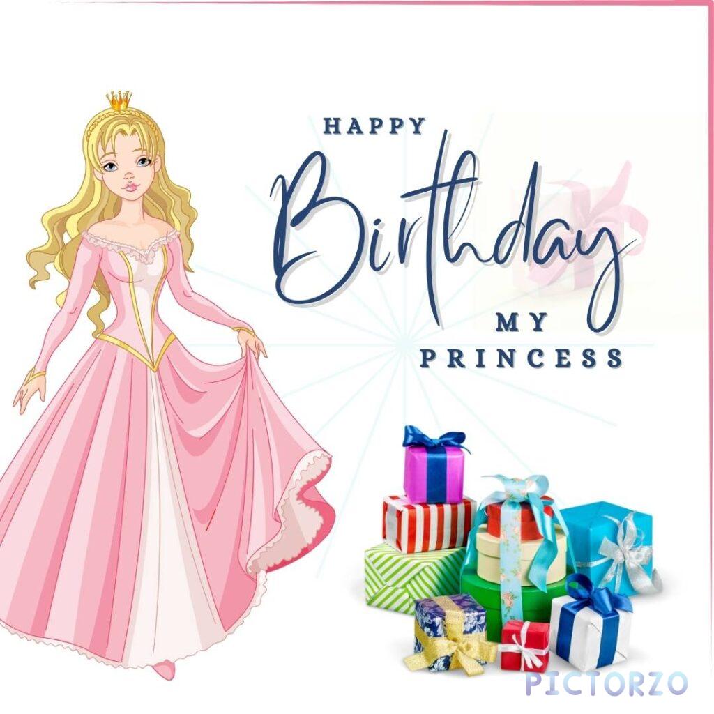 Pink and purple text that reads 'HAPPY BIRTHDAY PRINCESS,' with a crown above the text
