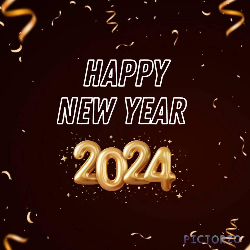 A warm bokeh effect creates a mesmerizing backdrop for the text Happy New Year 2024, which glistens in shades of gold and casts a soft, celebratory glow