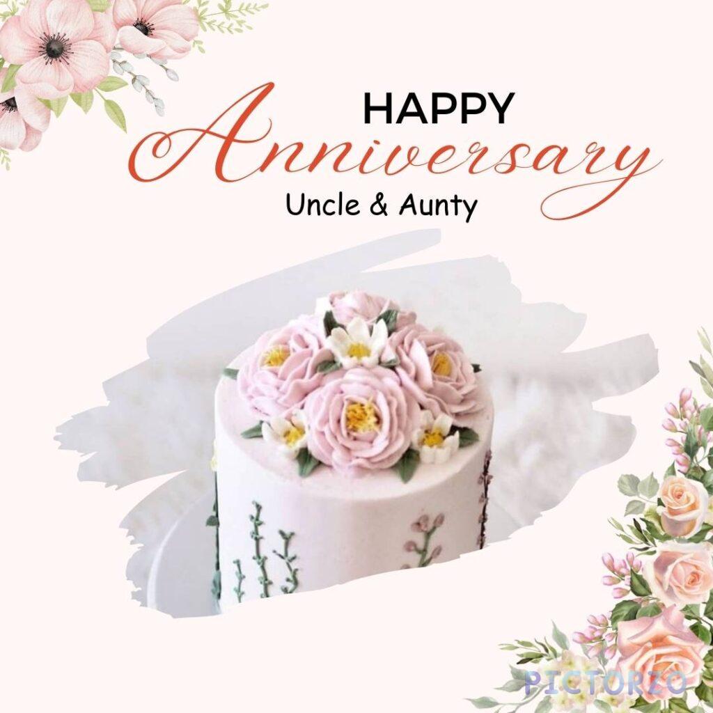 Text on a white background that reads 'Happy Anniversary' in celebration of an aunt and uncle's wedding anniversary