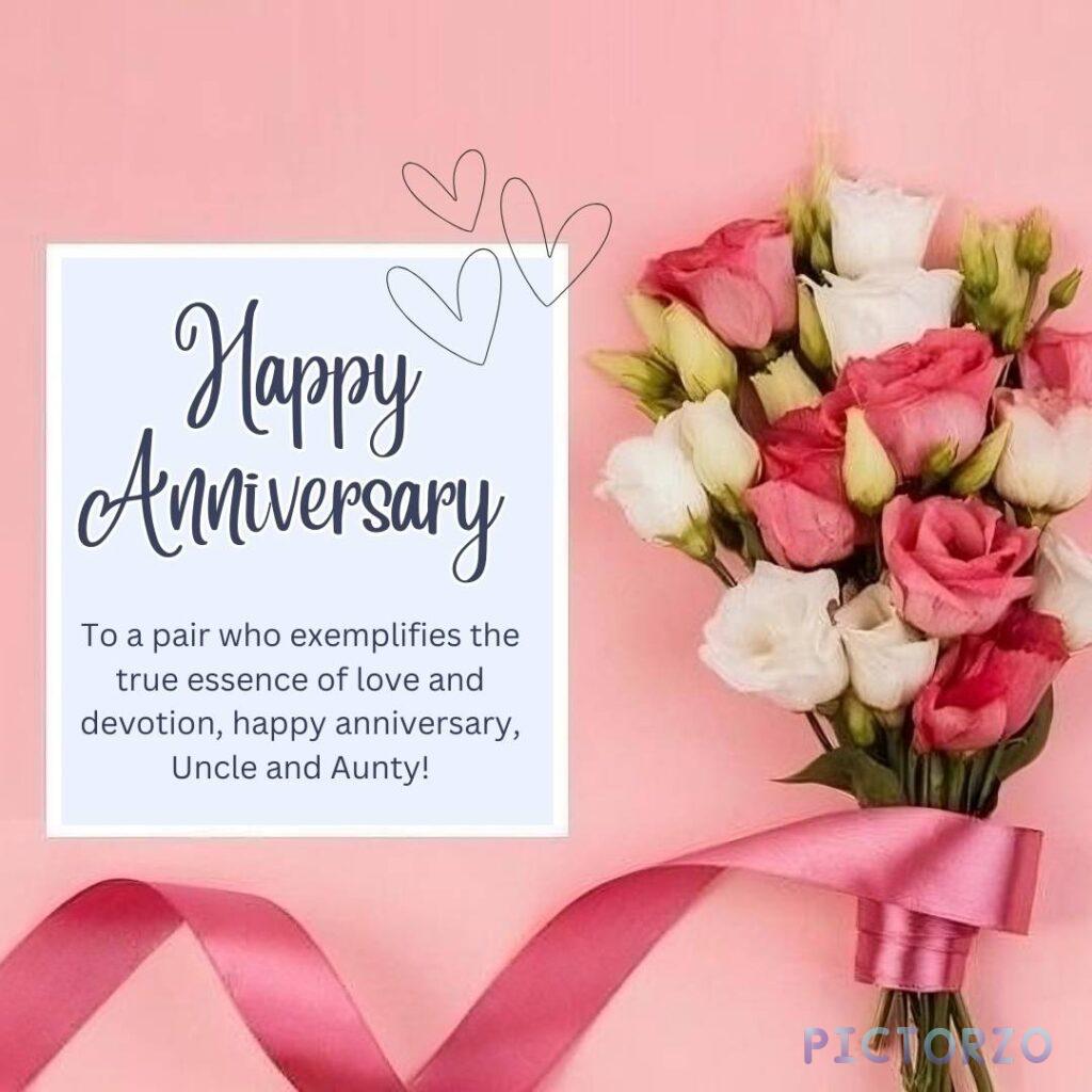 Text overlay on a colorful abstract background that reads Happy Anniversary to a pair who exemplifies the true essence of love and devotion, Happy Anniversary Uncle and Aunty!